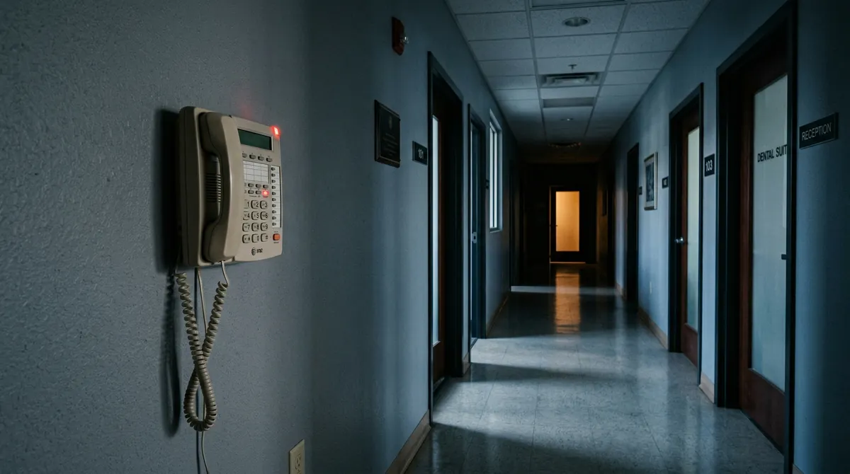 Empty dental office hallway illustrating the cost of missed calls dental office teams lose revenue from after hours
