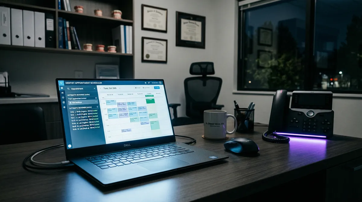 AI scheduling dashboard booking dental appointments automatically in an empty after-hours office